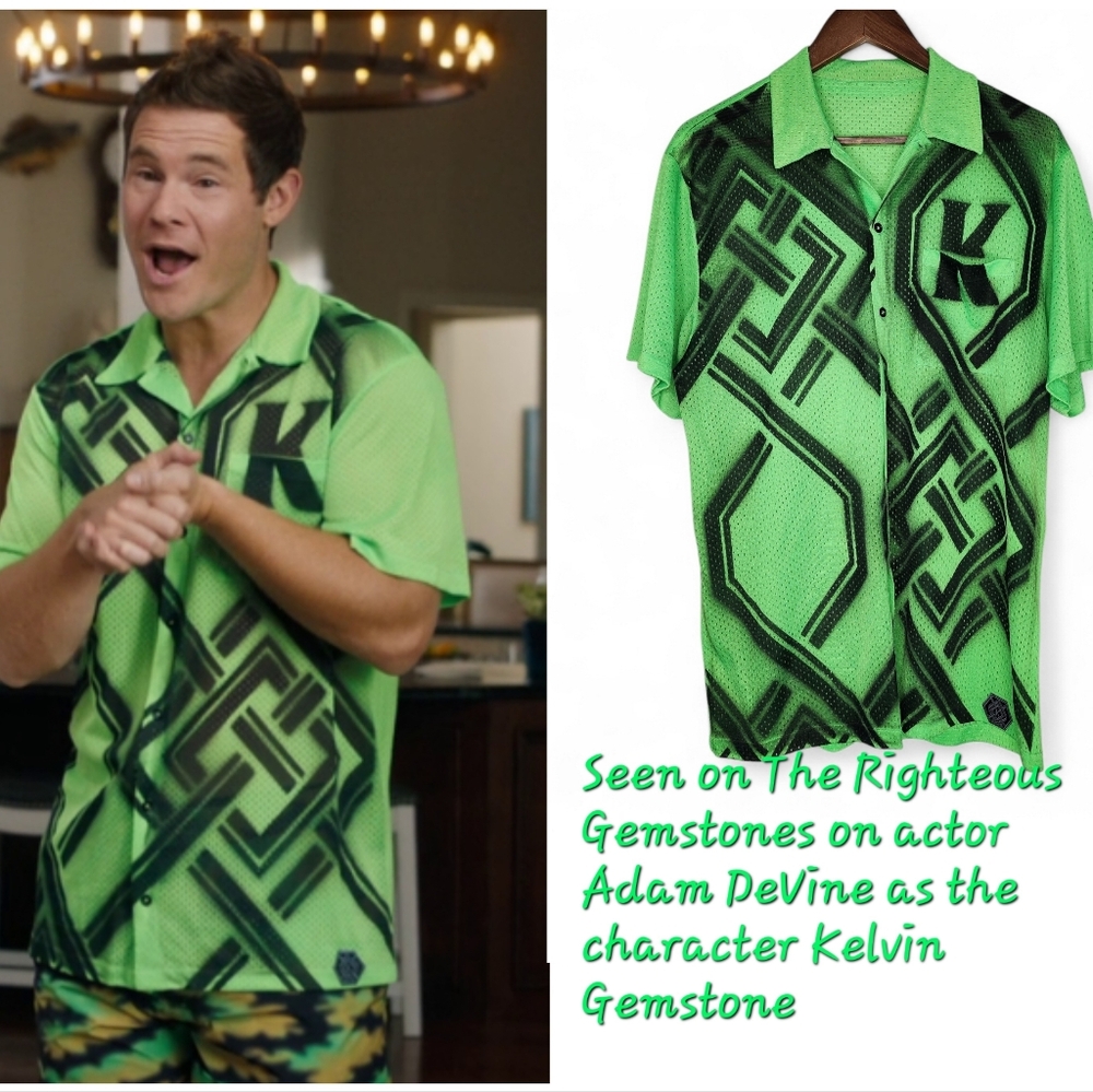 Koche Logo Print Mesh Shirt in Neon Green and Black Size L